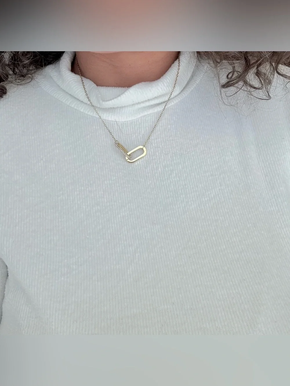 Gold Plated Stainless Steel Link Pendant Necklace with Cubic Zirconia